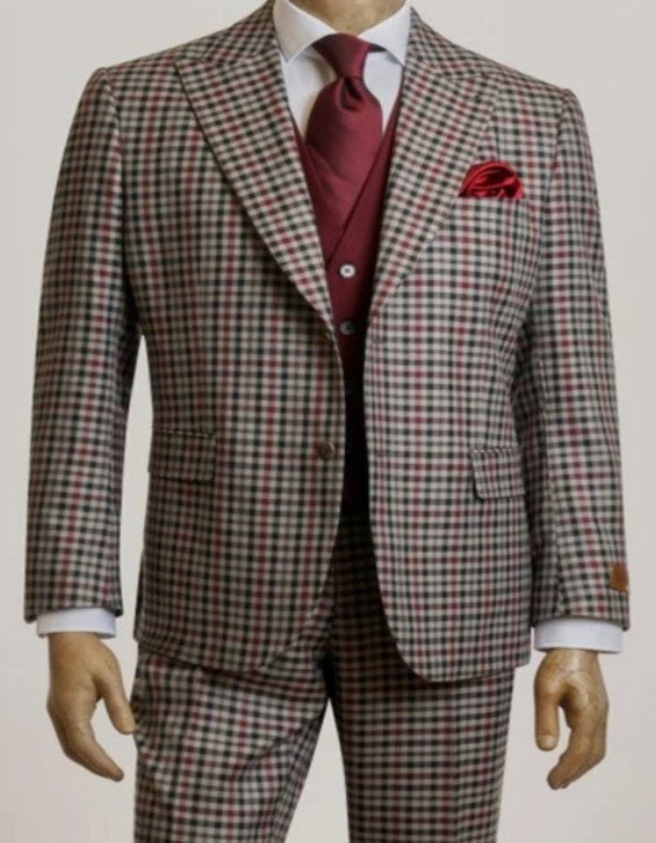 Steve Harvey Suits - Multicolor Suit - Designer Brand Suit No Pleated Pants Modern Fit - Coat Size 38