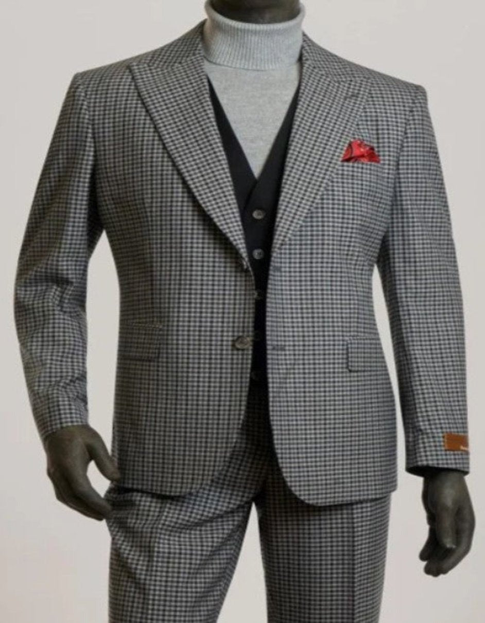 Steve Harvey Suits - Gray Suit - Designer Brand Suit No Double Breasted Flat Front Pleated Pants Modern Fit