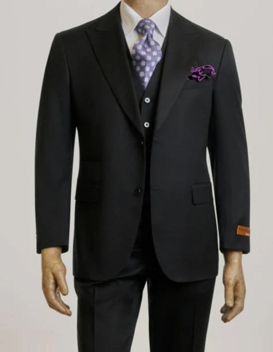 Steve Harvey Suits - Black Suit - Designer Brand Suit No Pleated Pants Modern Fit