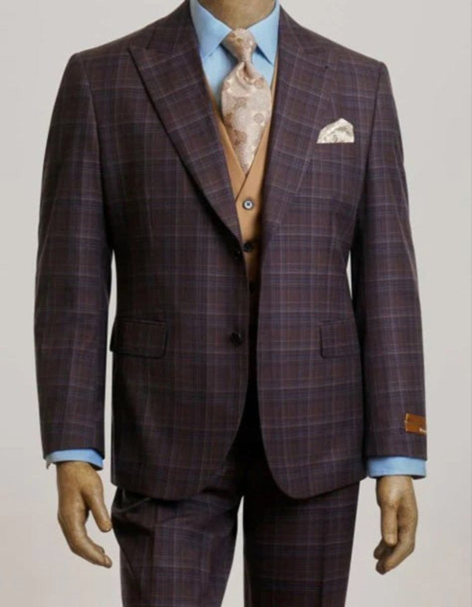 Steve Harvey Suits - Purple Suit - Designer Brand Suit No Pleated Pants Modern Fit - Coat Size 38