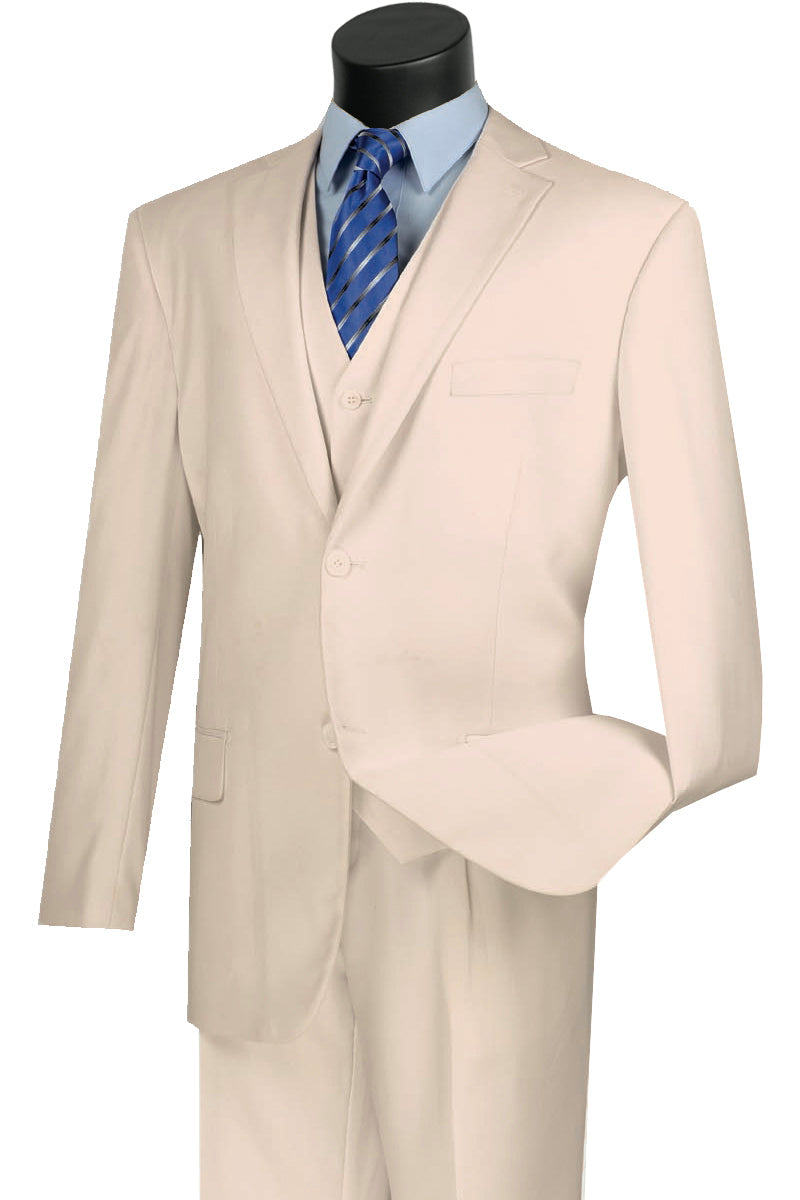 Mens Classic Fit Flat Front Vested Suit in Ivory - 36 Short