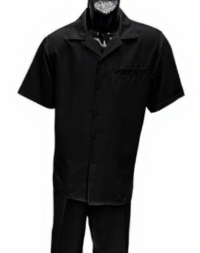 Dreams Men's Black Patterned Short Sleeve Resort Set Skipper 265-00