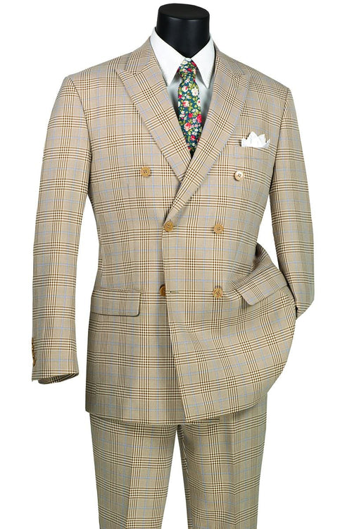Vinci Men's 2 Piece Glen Plaid Double Breasted Suit Fashionable & Stylish