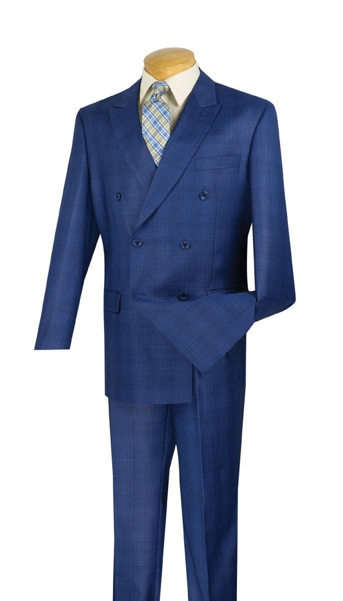 Vinci Men's 2-Piece Double Breasted Glen Plaid Suit - 34 Short or Extra Small