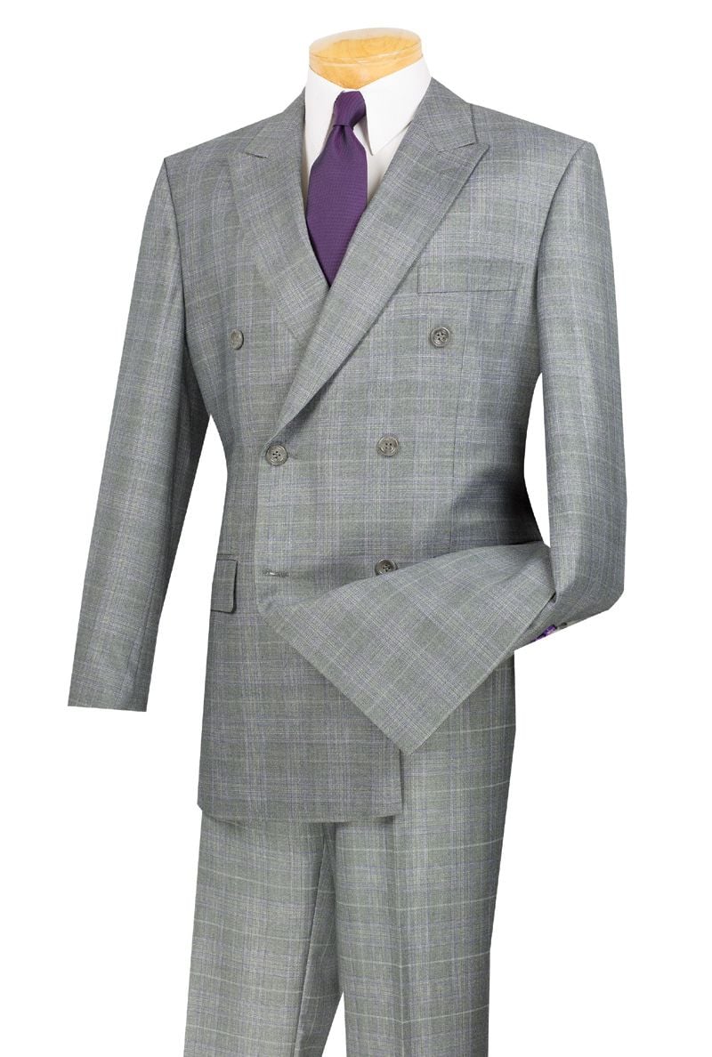 Vinci Men's 2-Piece Double Breasted Glen Plaid Suit - 34 Short or Extra Small
