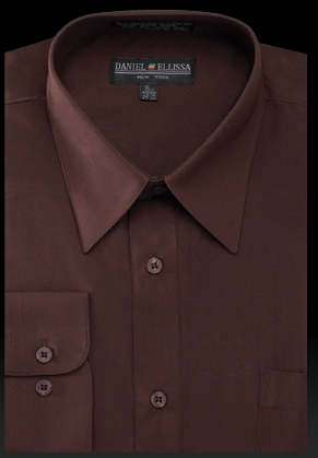 "Men's Regular Fit Dress Shirt - Dark Brown Basic Style"