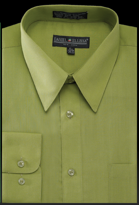 "Men's Dress Shirt - Regular Fit Basic in Dark Lime Green"