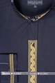 "Men's Black Regular Fit Dress Shirt with Gold Wave Embroidery - Banded Collar"