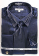 Navy Men's Metallic Velvet Dress Shirt & Tie Set - Shiny Finish