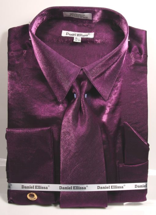 Purple Metallic Velvet Men's Dress Shirt & Tie Set
