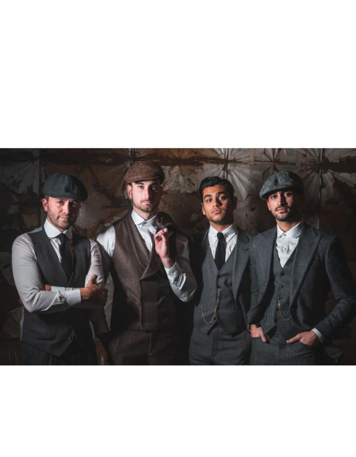 Mens Peaky Blinders Costume peaky blinder outfit - Include peaky blinder actor cap Thomas Shelby Black Vested Suit & Black Overcoat (Random Color Combo)