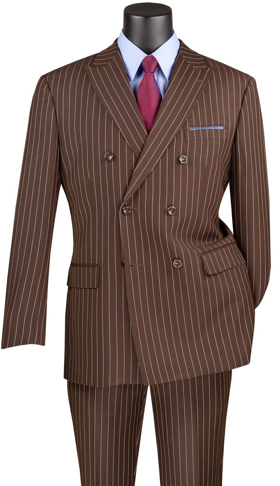 Rockefeller Collection - Double Breasted Stripe Suit Brown Regular Fit 2 Piece - Brown