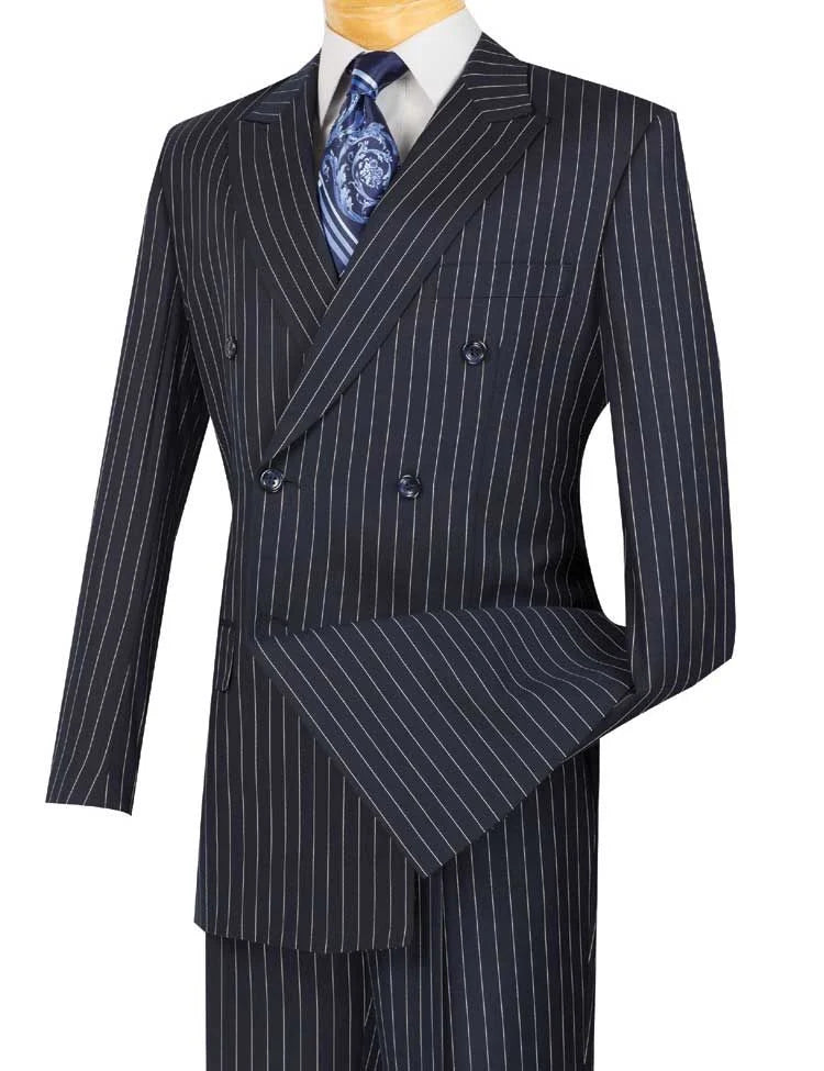 Vinci Men's 2 Piece Banker Pinstripe Double Breasted Suit Outlet