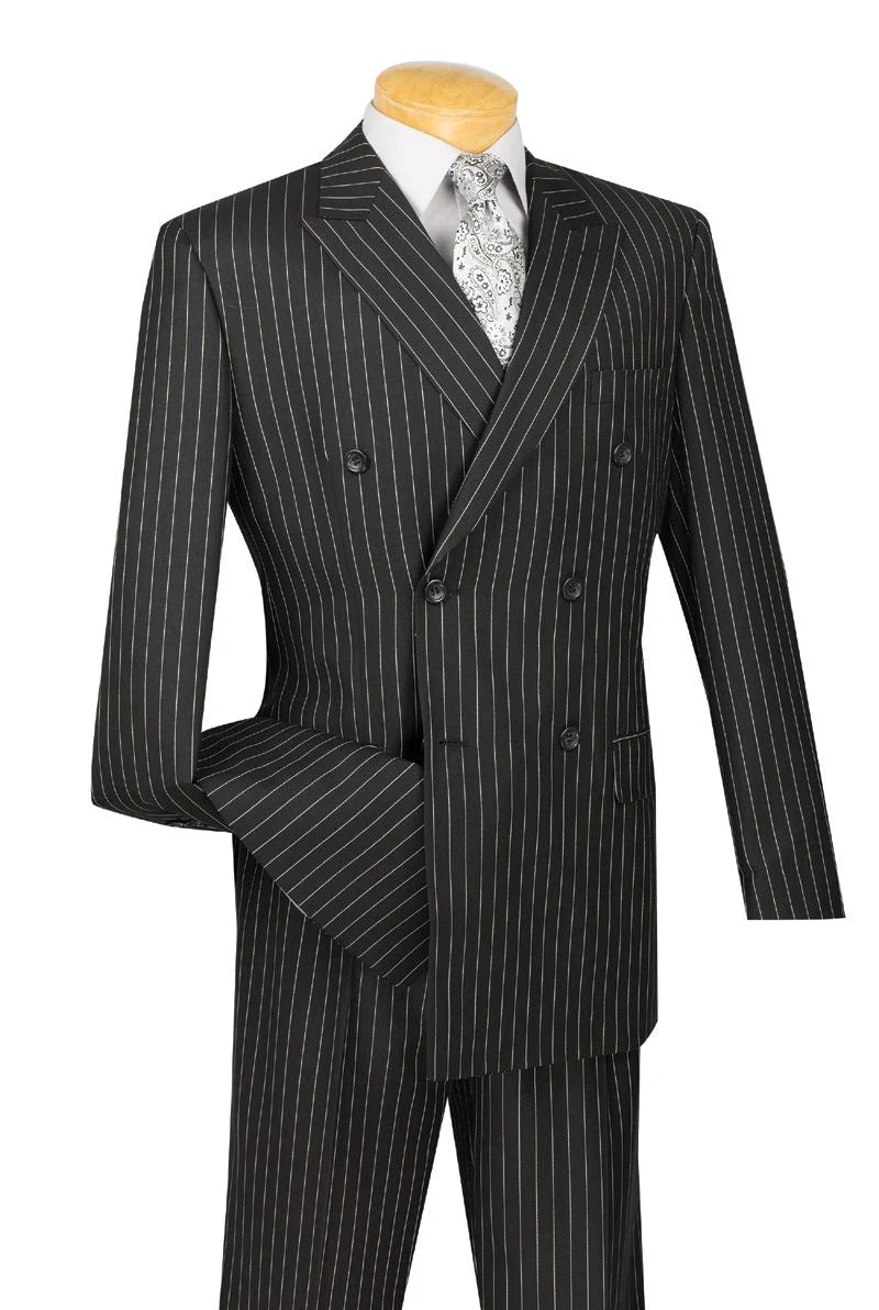 Vinci Men's 2-Piece Banker Pinstripe Double Breasted Suit - 38 Short Jacket+32 Waist Adjustable 28to34)(Height: 5 4 to5 7 )(Neck  15-16.5)S-M)