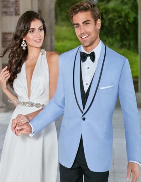 Mens Dusty Blue Groomsmen Suits - Mens Suits - 38 Regular - 32 Waist