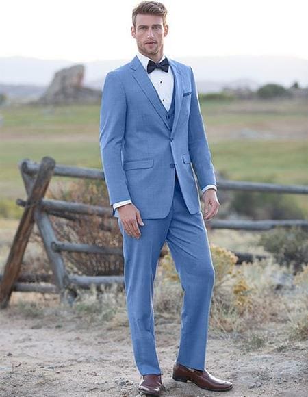 Dusty Blue Groomsmen Suits - Mens Dusty Blue Suits - 38 Regular - 32 Waist