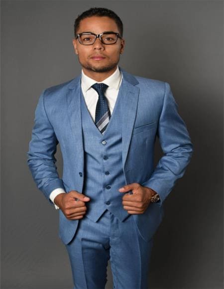 Dusty Blue Groomsmen Suits - Dusty Blue Suits - Mens Suits - 38 Regular - 32 Waist