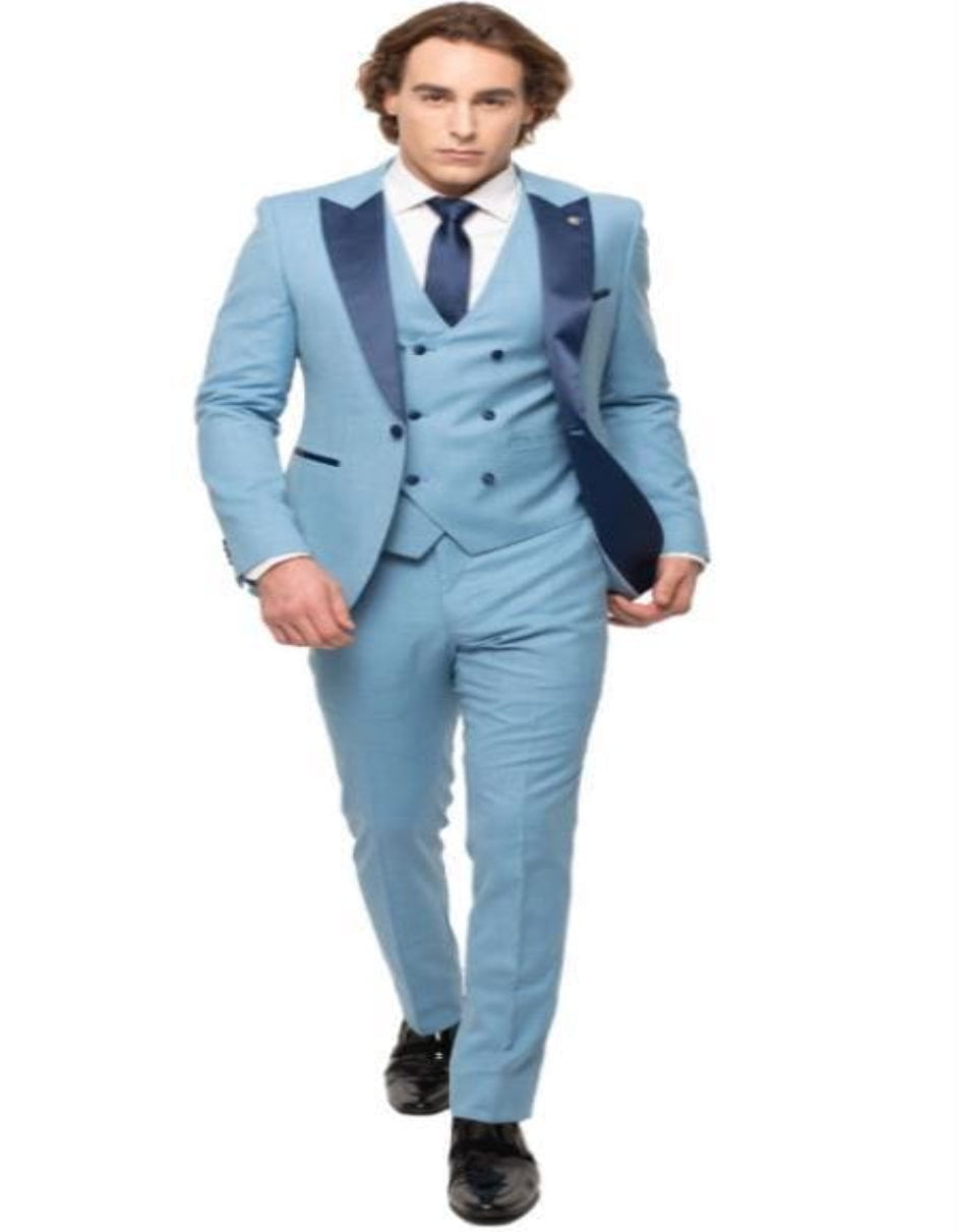 Mens Dusty Blue Groomsmen Suits - 38 Regular - 32 Waist