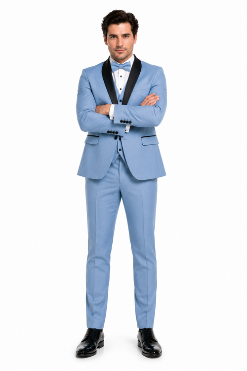 Dusty Blue Suit Color Tuxedo Shawl Collar Vested 3PC Mens Suit Slim Fit Jacket + Pants + Vest
