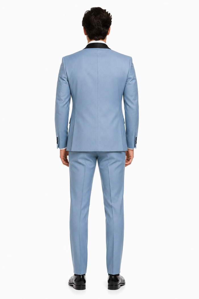 Dusty Blue Suit Color Tuxedo Shawl Collar Vested 3PC Mens Suit Slim Fit Jacket + Pants + Vest