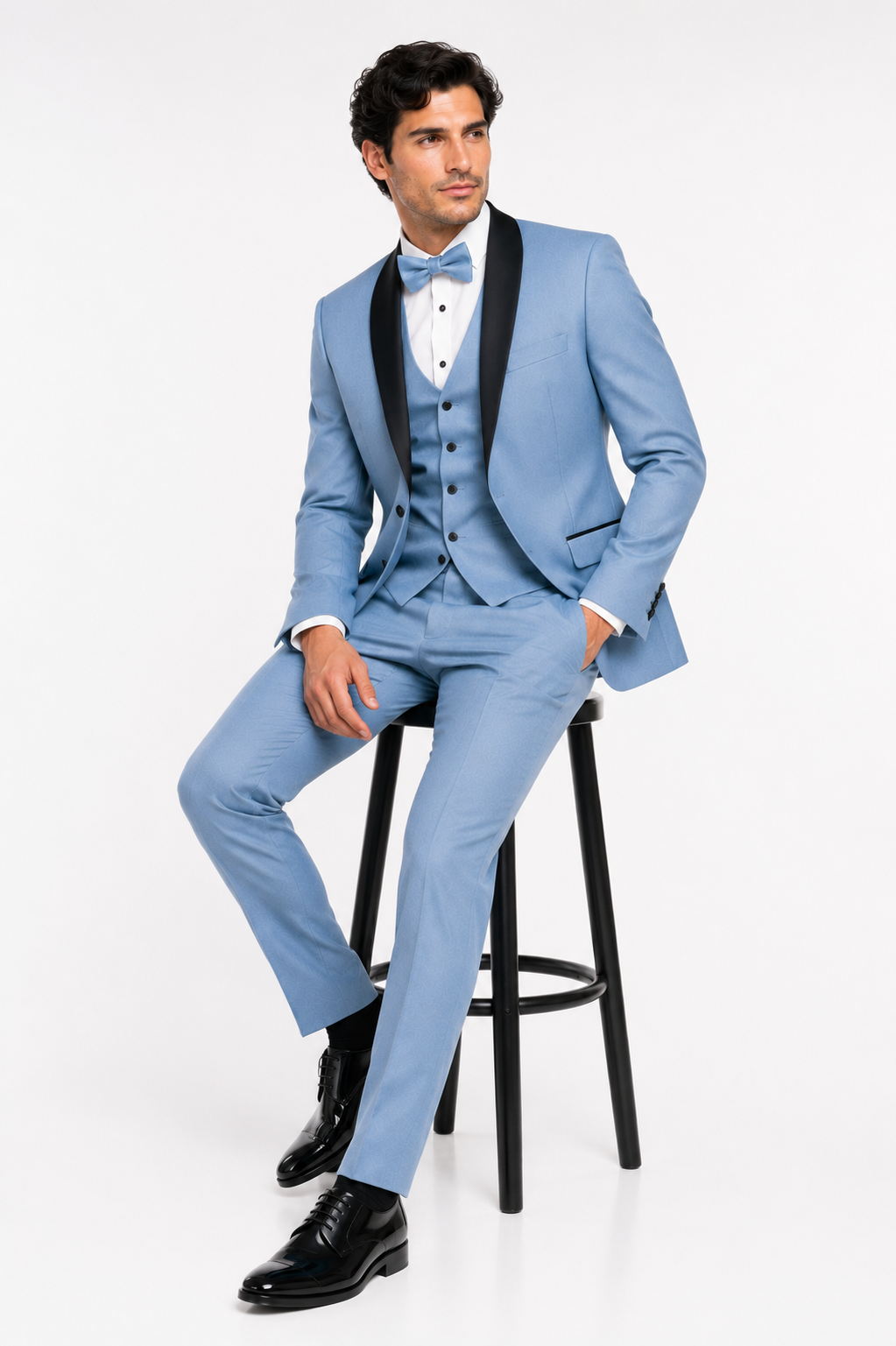 Dusty Blue Suit Color Tuxedo Shawl Collar Vested 3PC Mens Suit Slim Fit Jacket + Pants + Vest