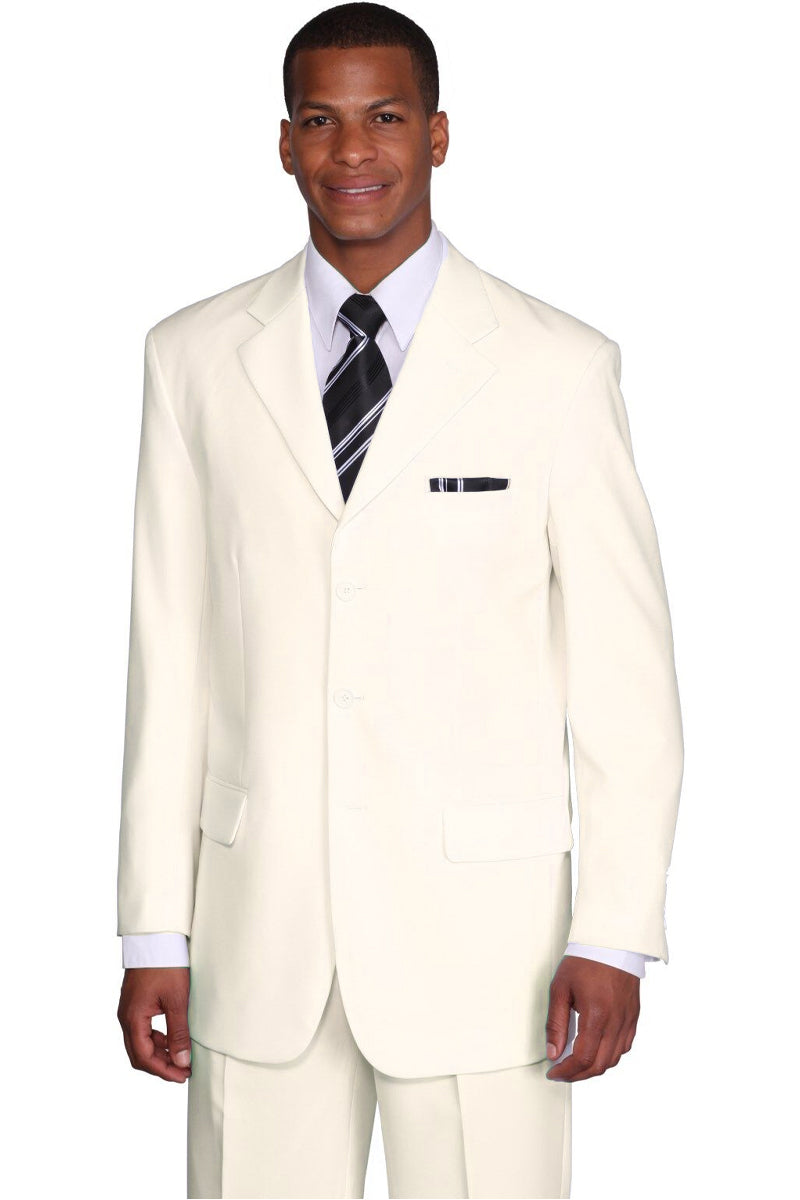 "Classic Fit Men's Poplin Suit - 3 Button Design in Cream"