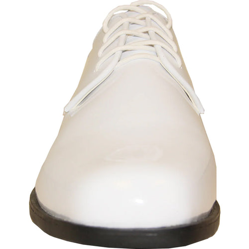 Bravo Mens Classic Plain Square Toe Shiny Patent Tuxedo Dress Shoe in White