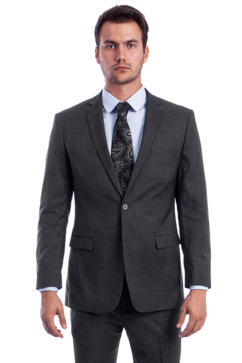 "Modern Fit Men's Summer Suit - Two Button Linen Look, Dark Grey" - 34 Short