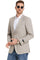 "Men's Slim Fit Windowpane Plaid Business Suit - Casual Summer Light Tan"