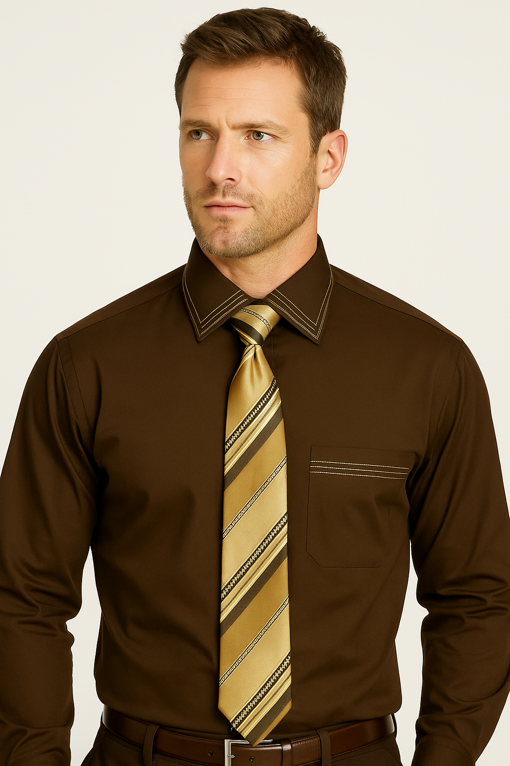 French Cuff With Tie And Handkerchief Style Multi-Color Men's Dress Shirt - Medium 15.5” Neck / 34-35” Sleeve