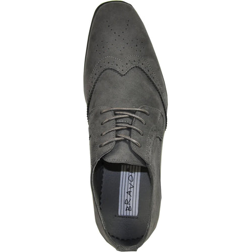 Bravo Mens Vegan Suede Wedding & Prom Wingtip Lace Up Dress Shoe in Grey