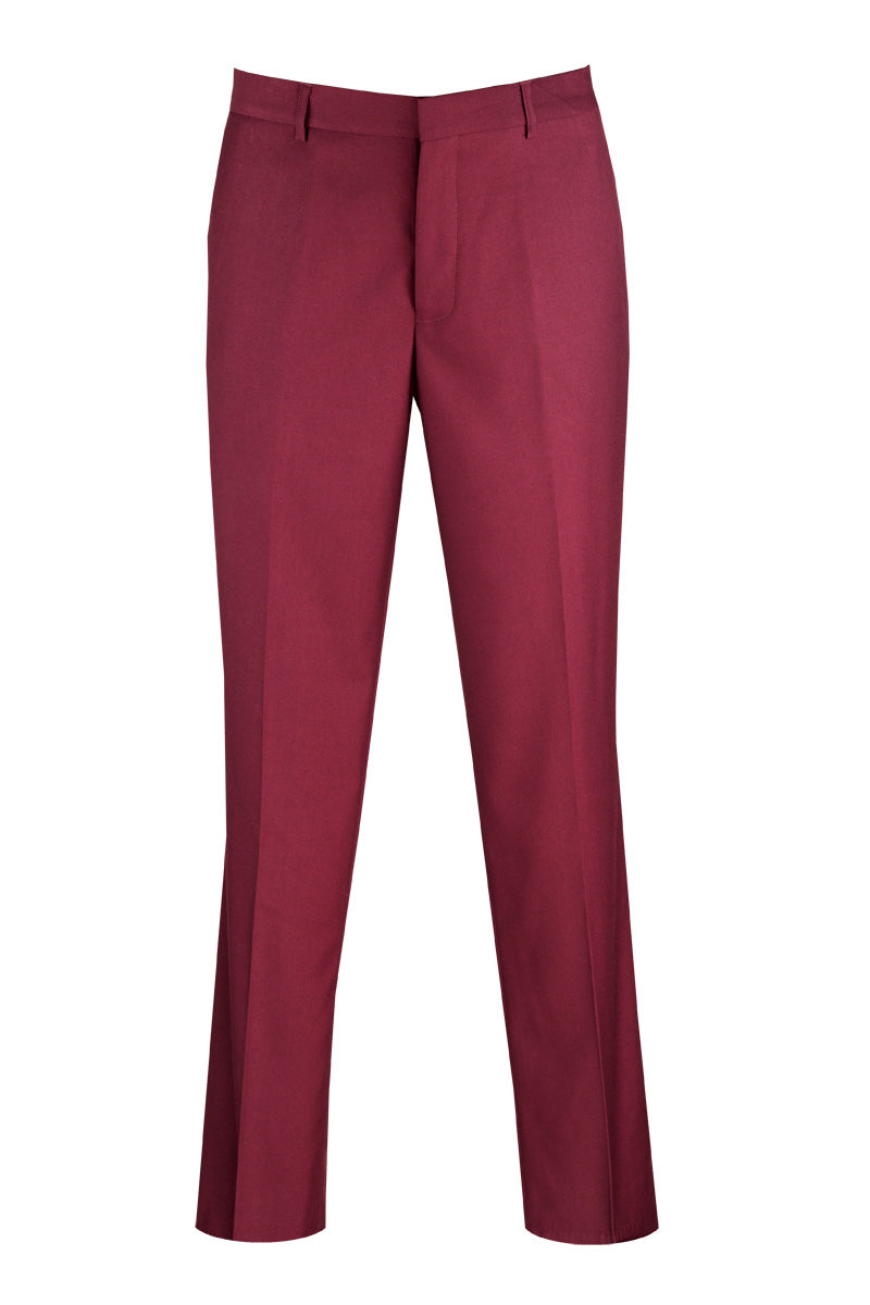 Burgundy Men's Modern Fit Wool Dress Pants - Stylish Comfort - 30Wx30L