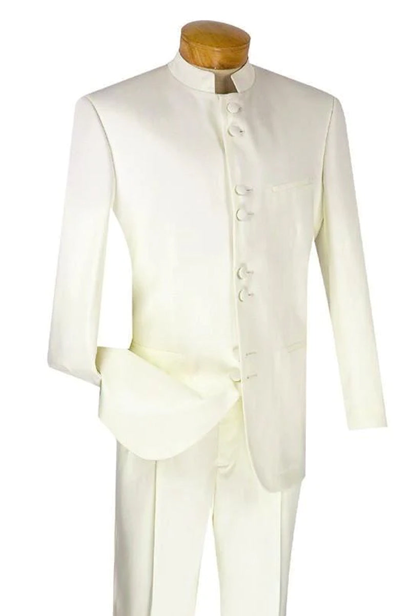 "Ivory Mandarin Collar Suit - Men's Classic 8-Button Style"