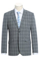 "Grey Windowpane Plaid Slim Fit Two-Button Men's Suit with Hack Pocket"