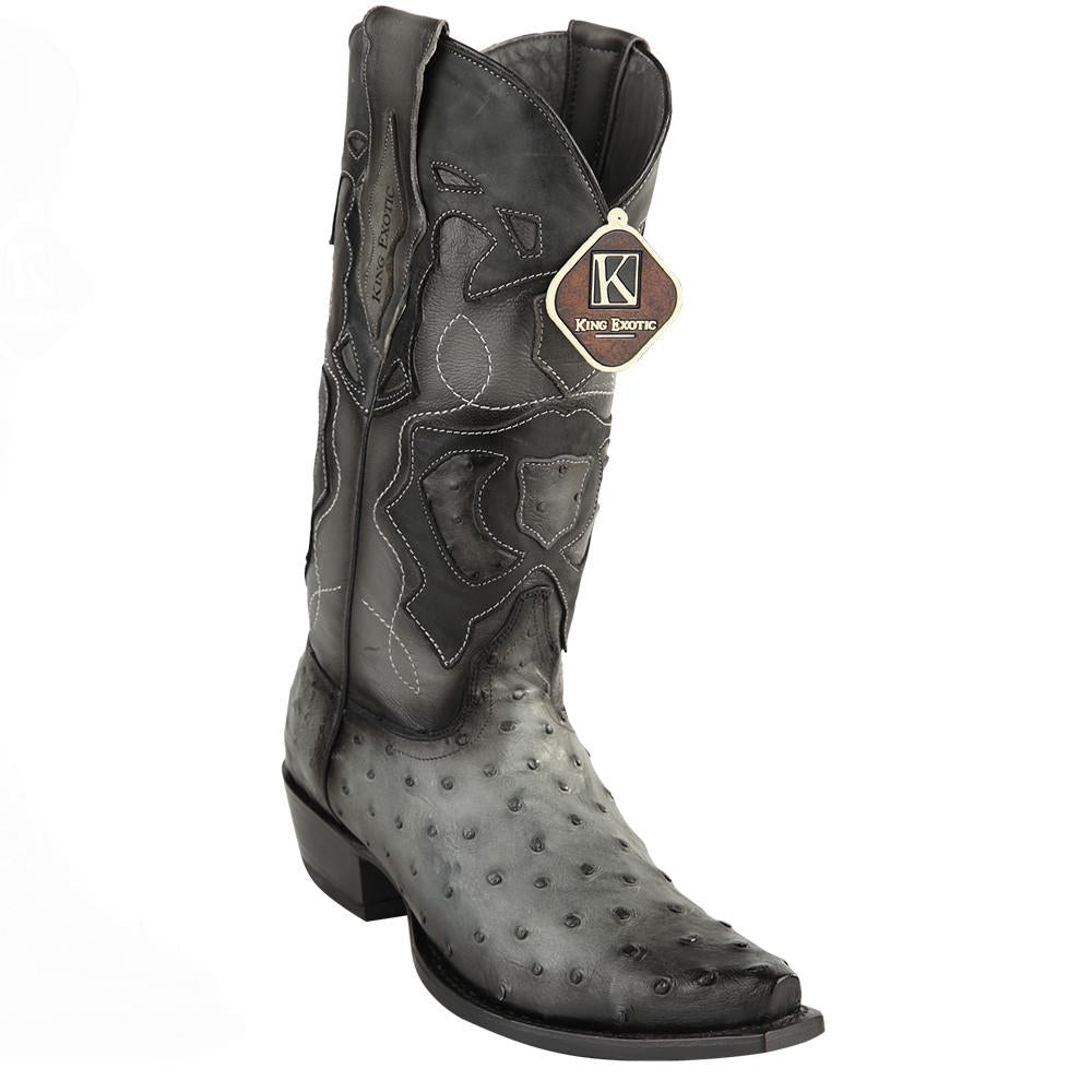 King Exotic Men's Ostrich Western Snip Toe Boots - Black