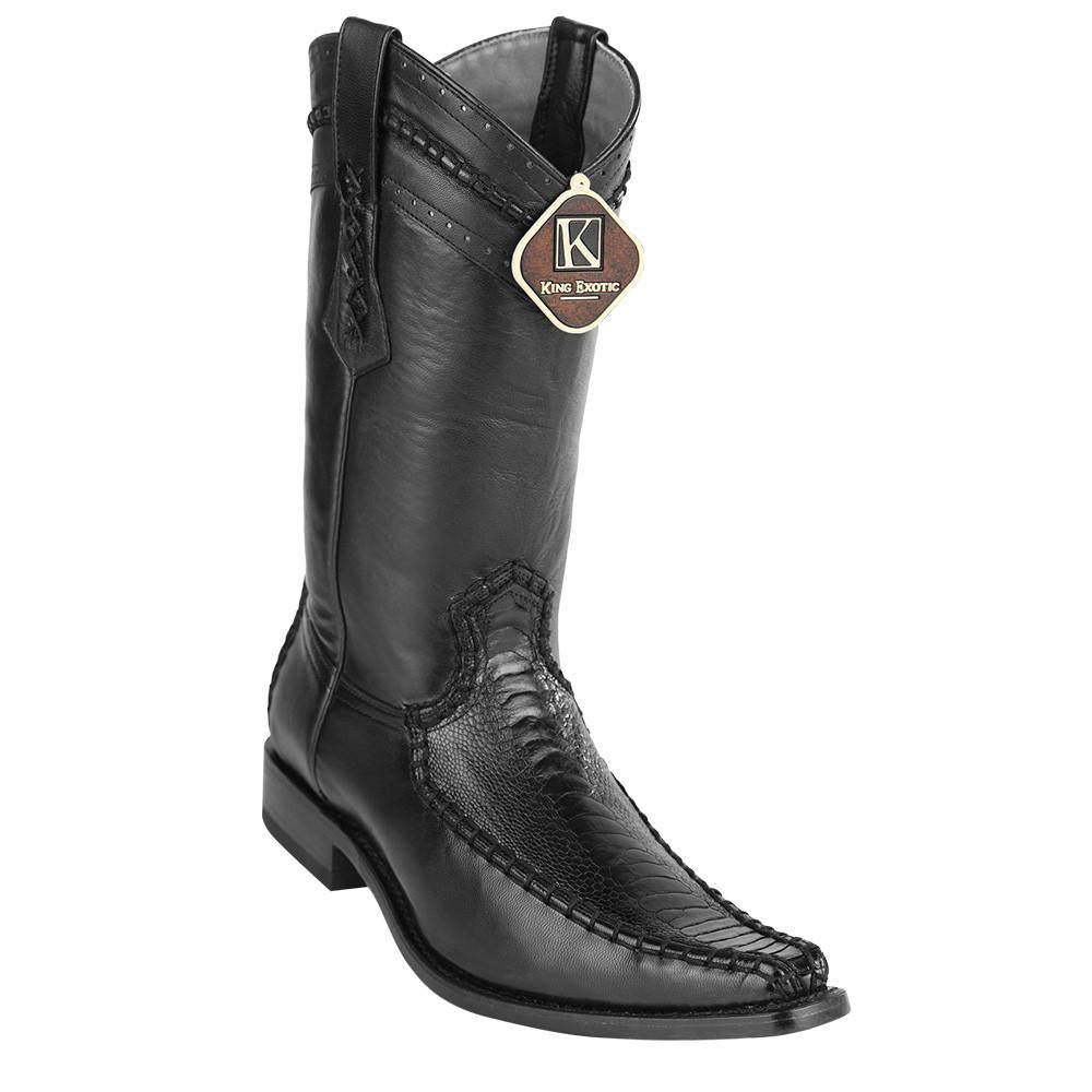 King Exotic Men's Ostrich Leg European Toe Boots - Black