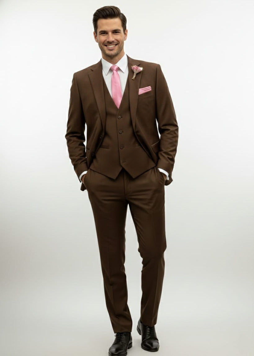 Effetti Suit Designer - 2 button Notch Lapel slim fit EF2N+V-8129 BROWN - 34 Short or Extra Small