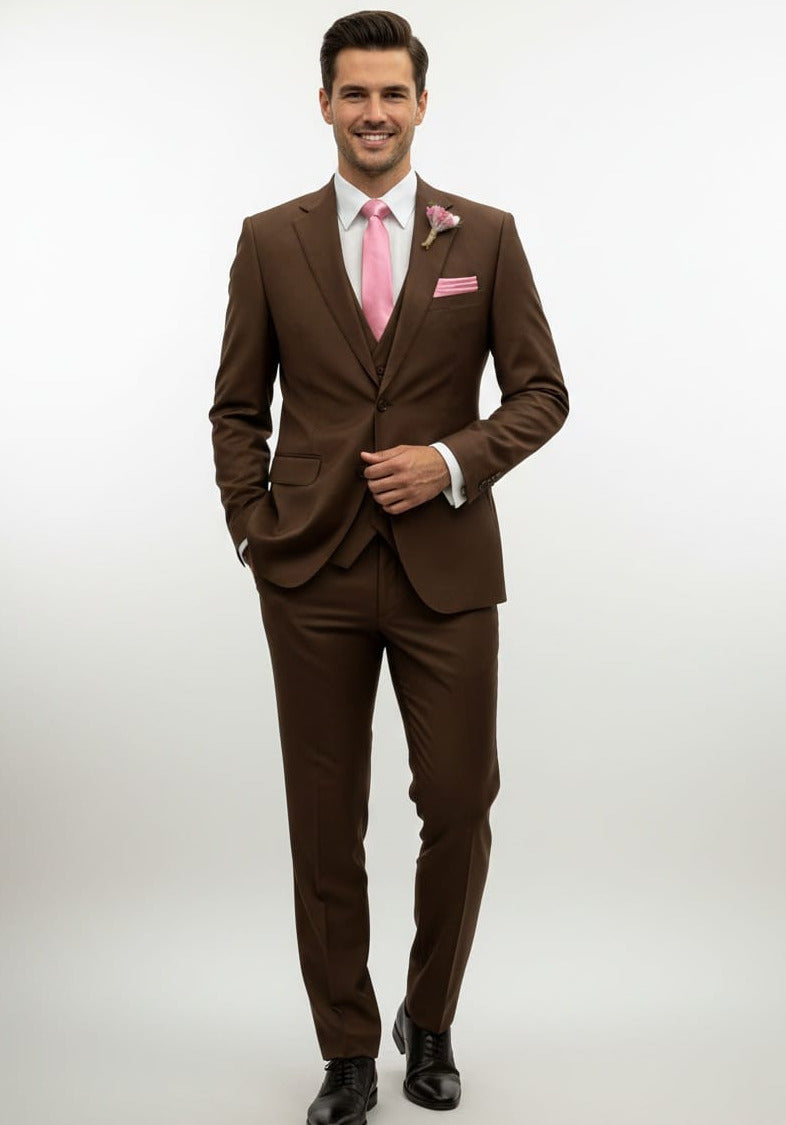 Effetti Suit Designer - 2 button Notch Lapel slim fit EF2N+V-8129 BROWN - 34 Short or Extra Small