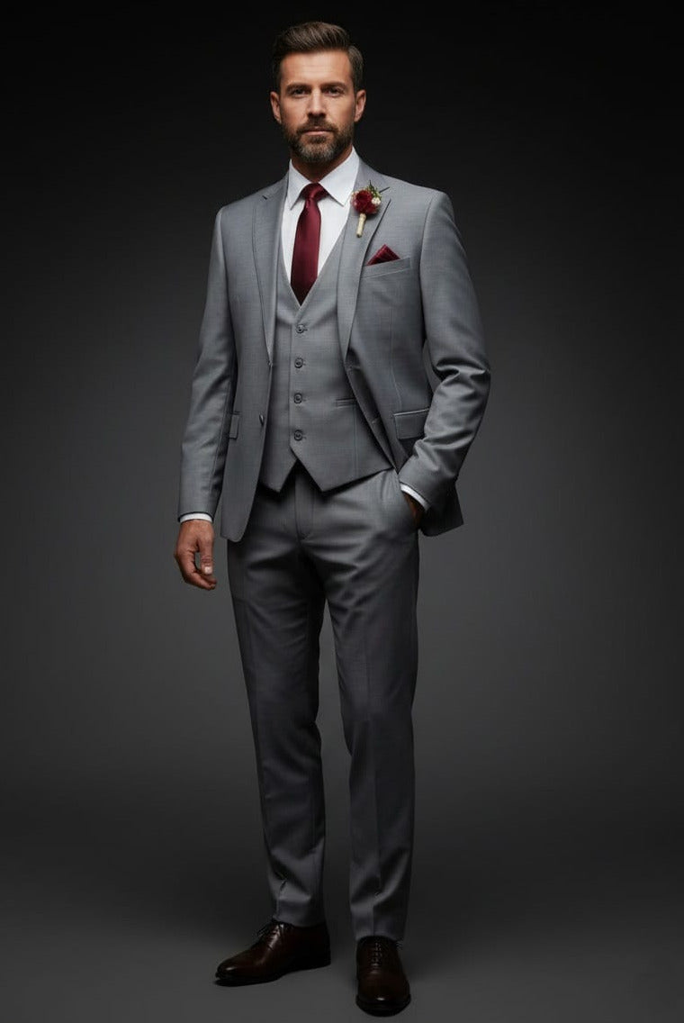 Effetti Suit Designer - 2 button Notch Lapel slim fit EF2N+V-8129 LIGHT GREY - 34 Short or Extra Small
