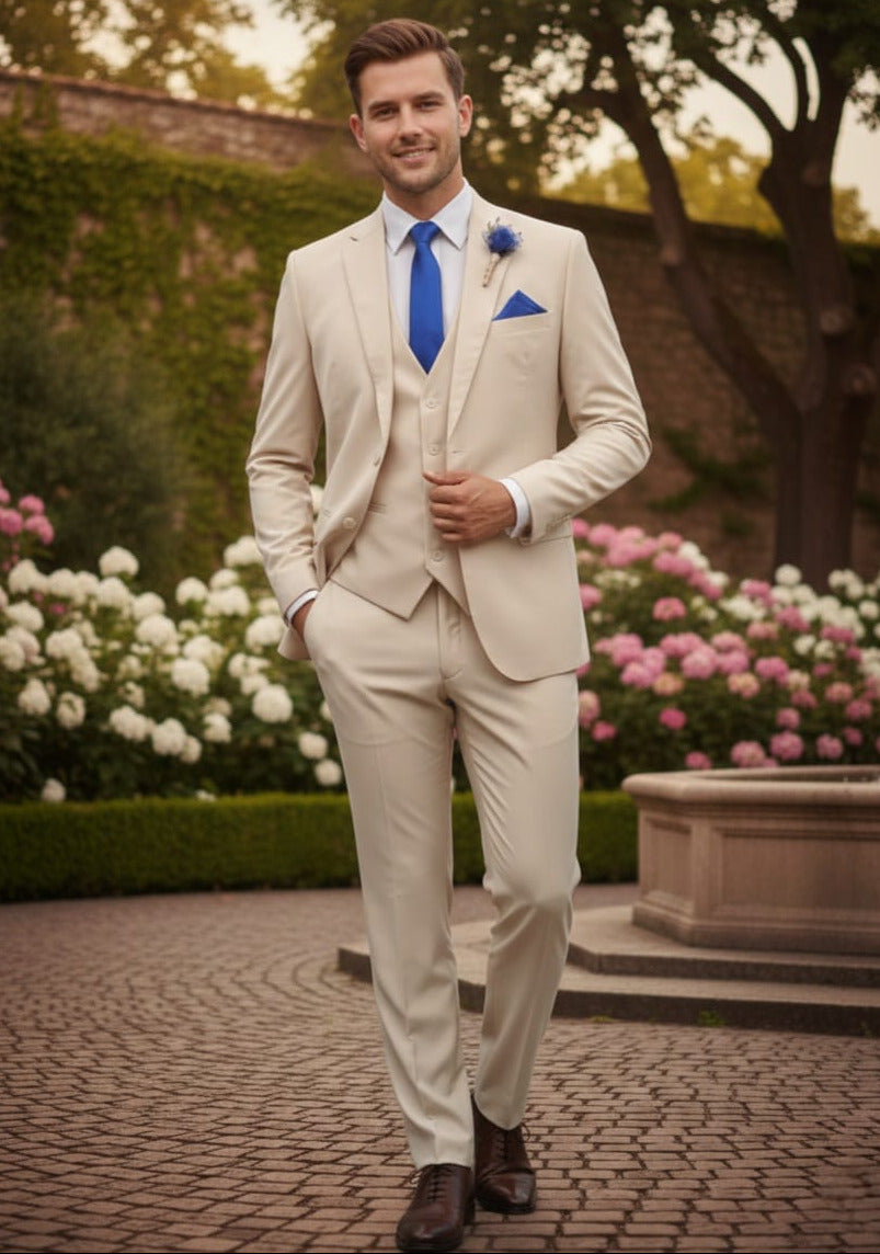 Effetti Suit Designer - 2 button Notch Lapel slim fit EF2N+V-8129 SAND - 34 Short or Extra Small