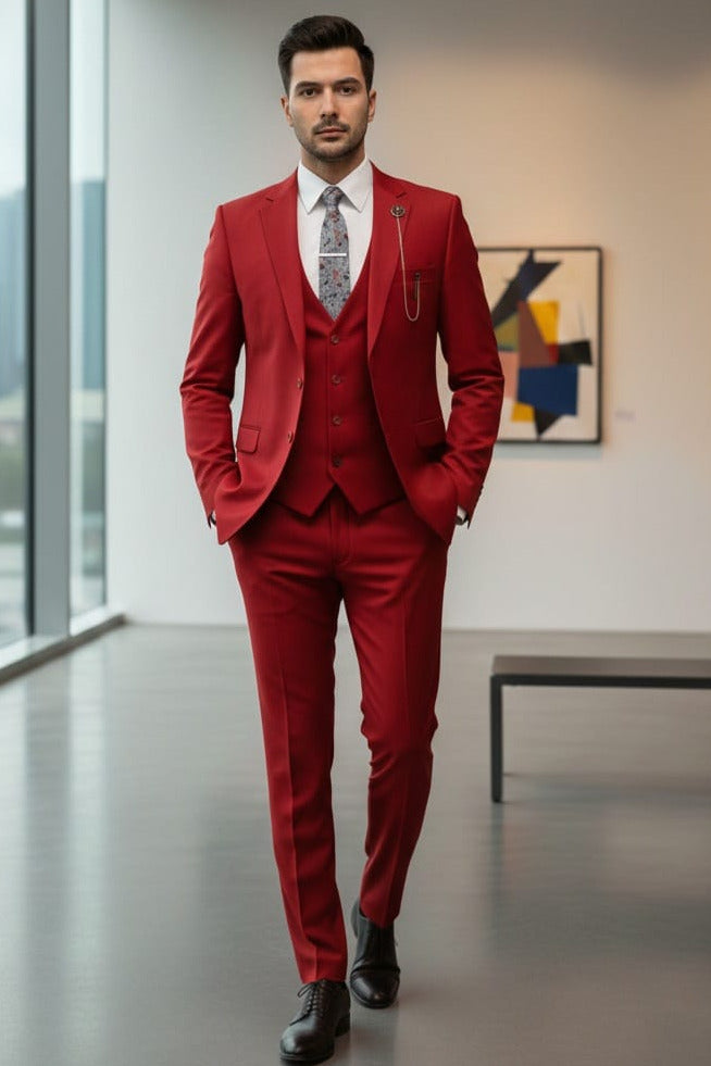 Effetti Suit Designer - 2 button Notch Lapel slim fit EF2N+V-8129 RED - 34 Short or Extra Small