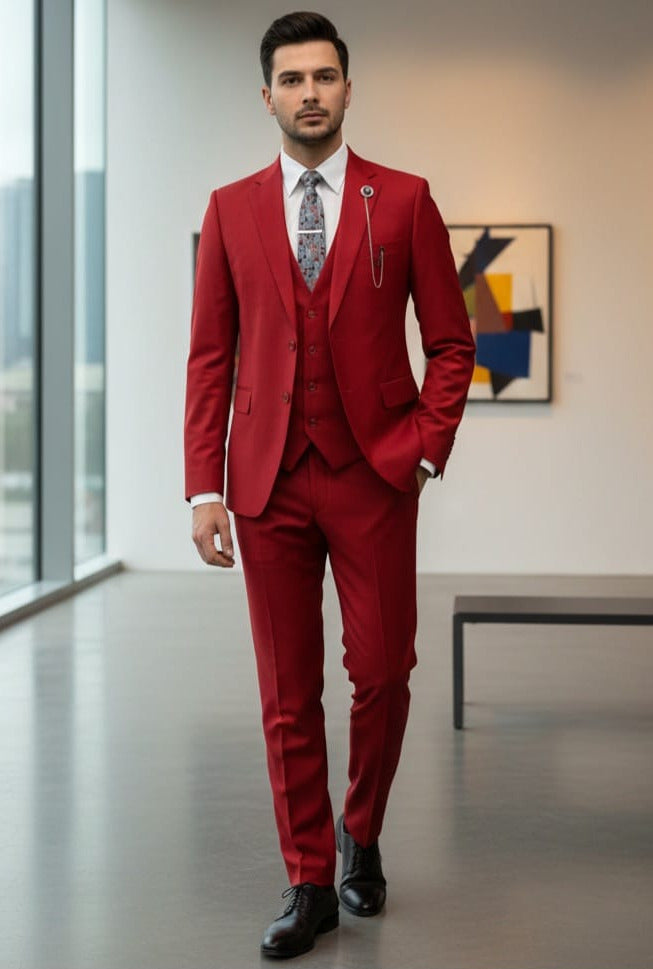 Effetti Suit Designer - 2 button Notch Lapel slim fit EF2N+V-8129 RED - 34 Short or Extra Small