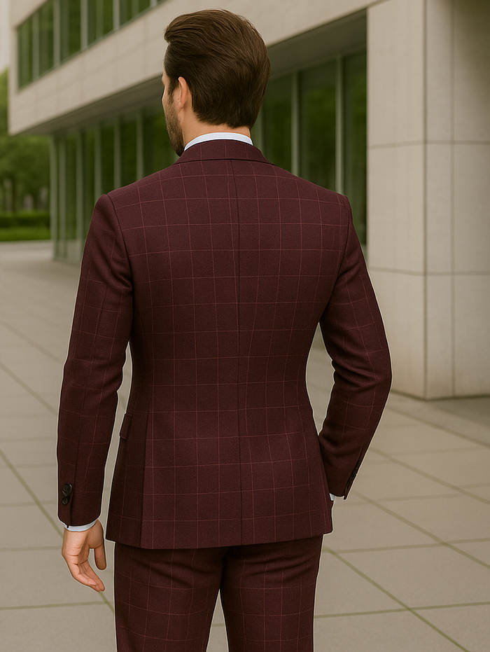 Modern Fit - Wool Suit - Italian Made Business Suit by Statement Men's 3 Piece 100% Wool Modern Fit Suit - V-Neck Double Breasted Vest
