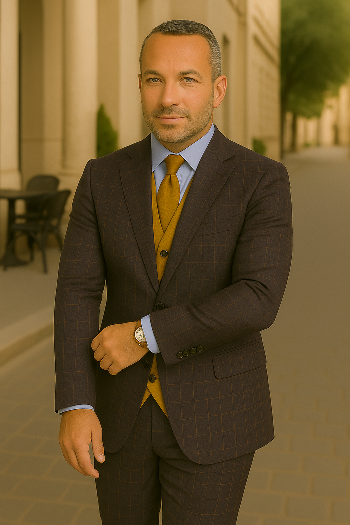 Modern Fit - Wool Suit - Italian Made Business Suit by Statement Men's 3 Piece 100% Wool Modern Fit Suit - Bold Scoop Vest