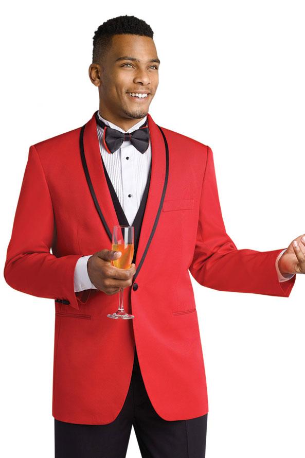 "Jasper" Red 1-Button Shawl Tuxedo (2-Piece Set) - Modern