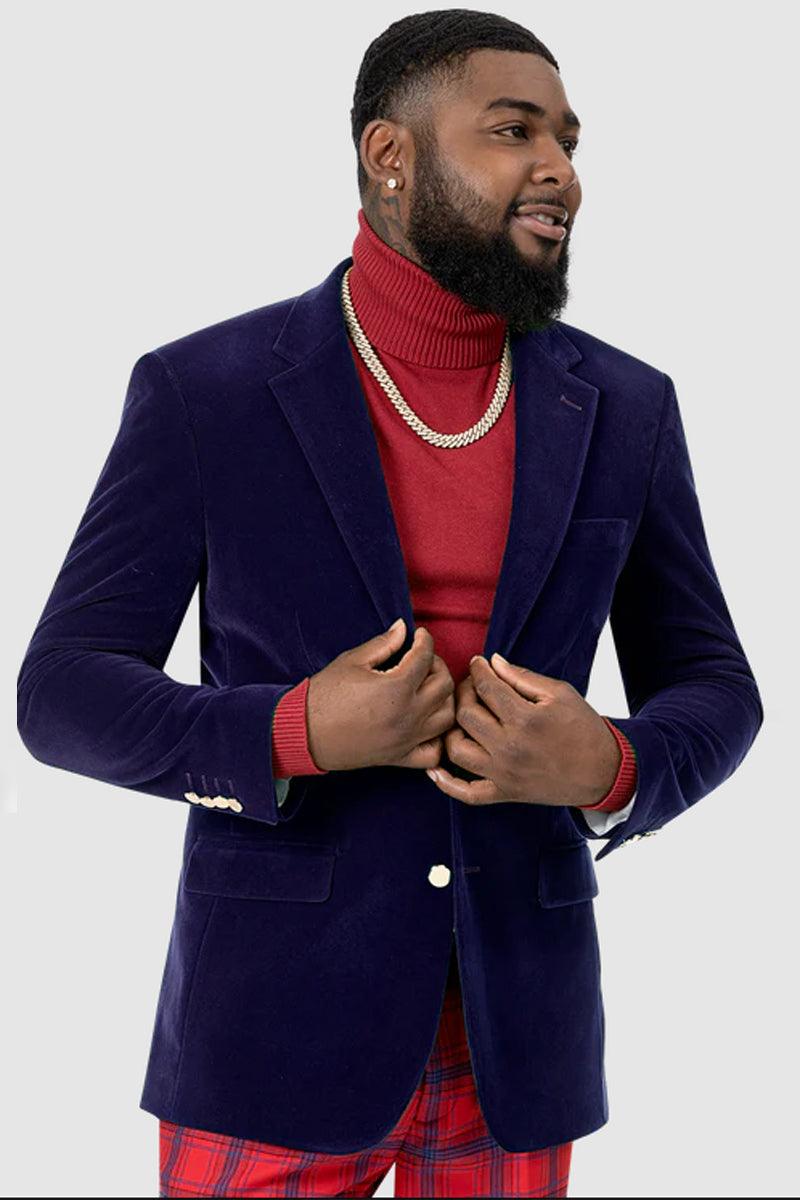 "EJ Samuel Luxury Royal Blue Velvet 2-Button Modern Fit Blazer" - Royal Blue