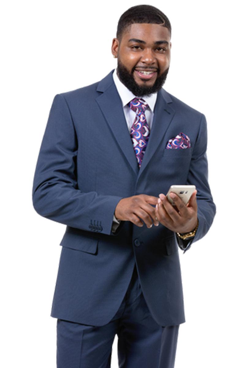 "EJ Samuel Men's 2-Button Slim-Fit Suit in Medium Blue" - Blue