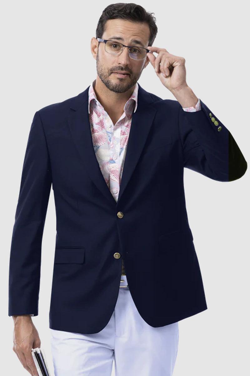 "EJ Samuel Men's Modern 2-Button Navy Blue Club Blazer" - Navy
