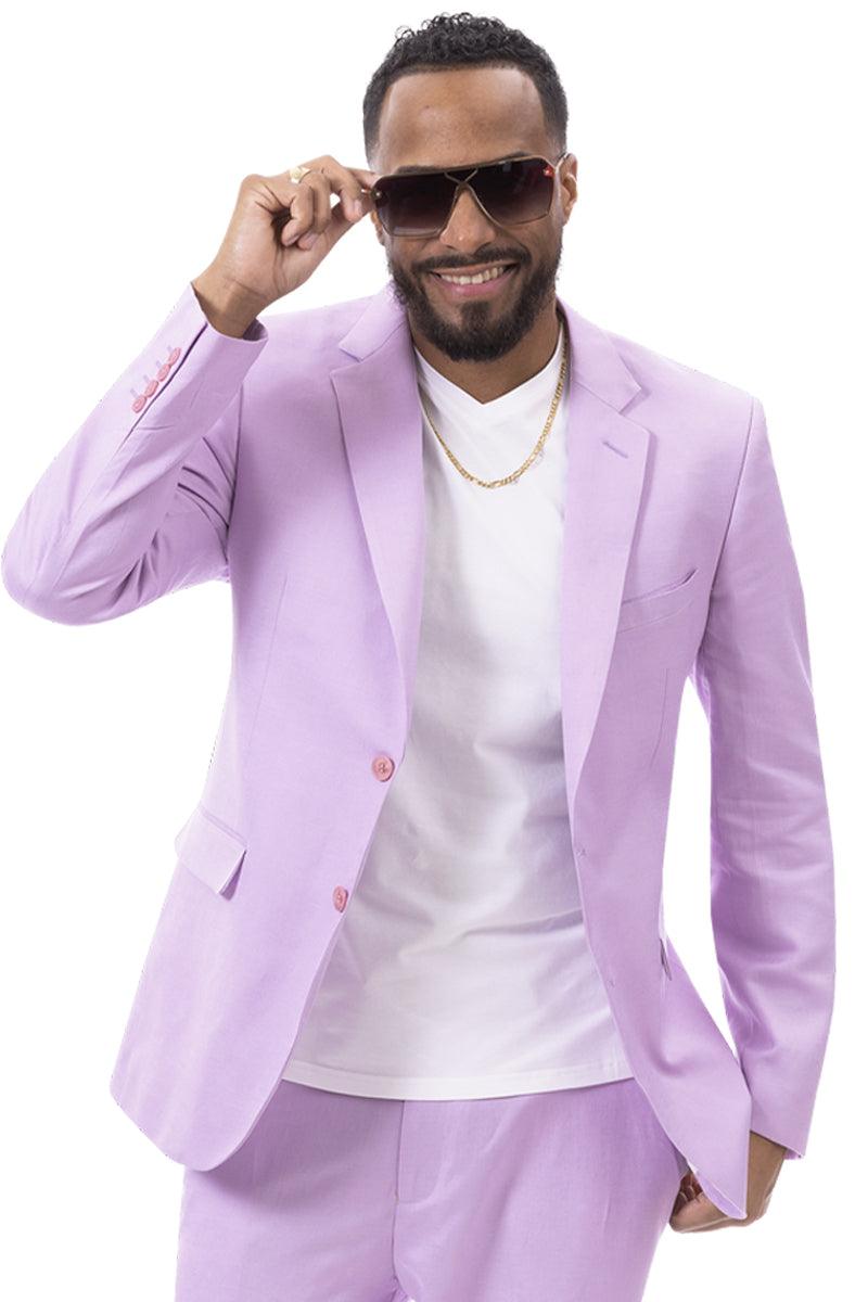 EJ Samuel Men's Modern Lilac Lavender Summer Linen Suit - Classic Fit - 42 Long + 36 Waist(Adjust 2" Large and amp 4")