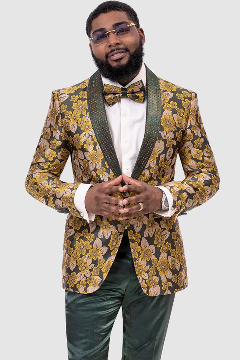 EJ Samuel Men's Paisley Tuxedo: Yellow & Green for Weddings & Proms - Green